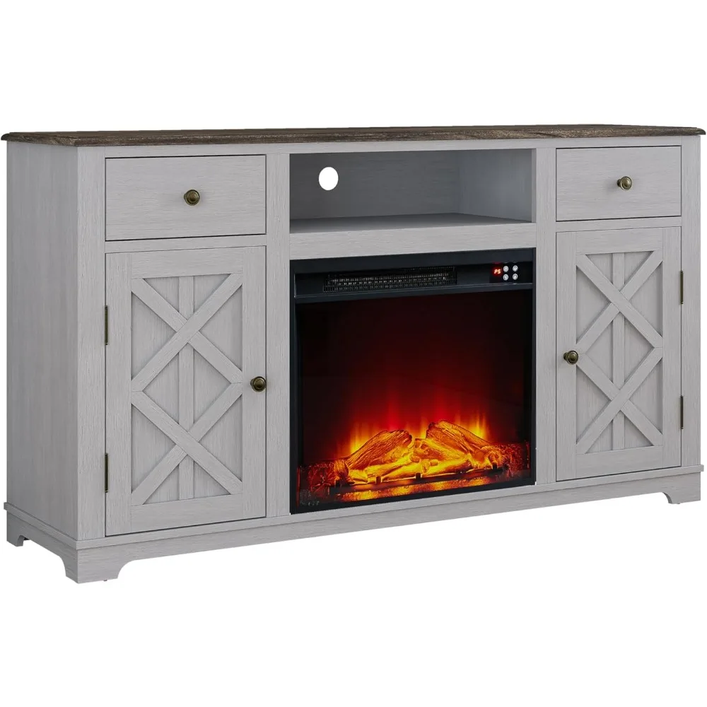 حامل تلفزيون مدفأة كهربائية مقاس 60 بوصة مع مساحة تخزين علوية، بابين لأجهزة التلفاز حتى 60 مركز ترفيهي #3