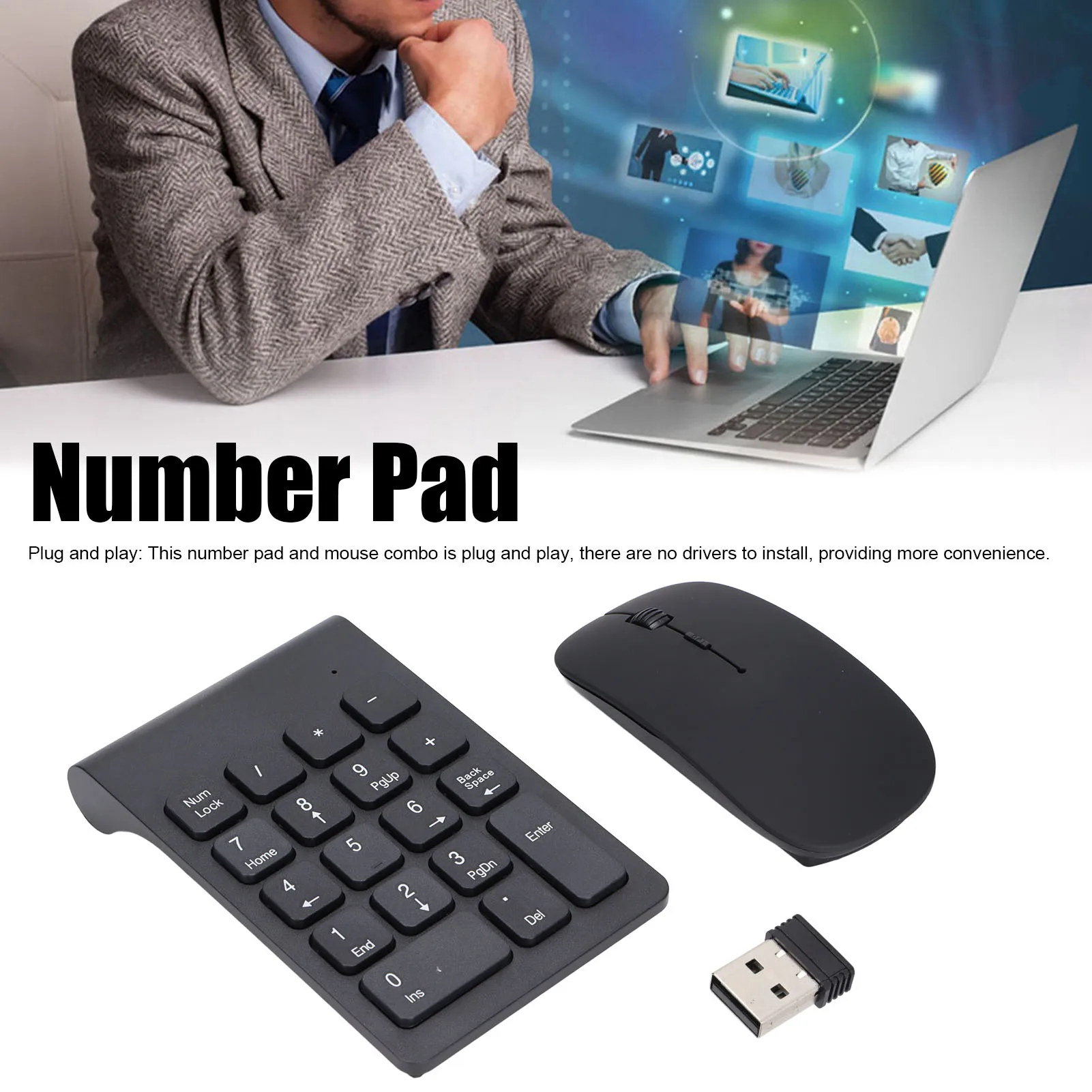18 Key Usb Keypad Wide Compatibility Number Pad Mouse Combo Portable Size 2.4GHz Wireless for Office for Home for Travel