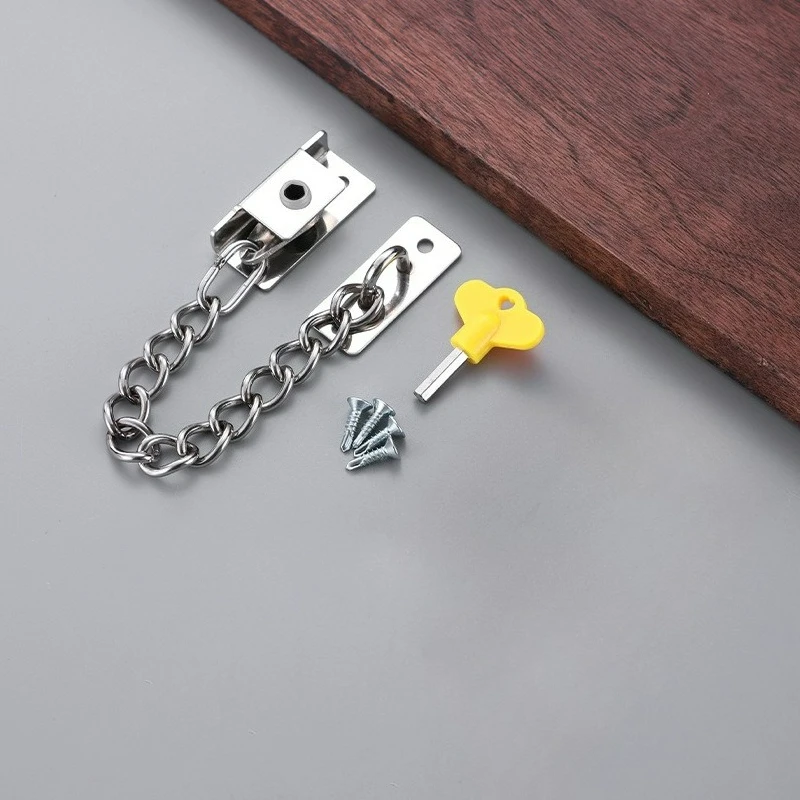 Aço inoxidável perfurado janela corrente de bloqueio tela limitador de janela anti fixação de janela chave destacável corrente anti-roubo