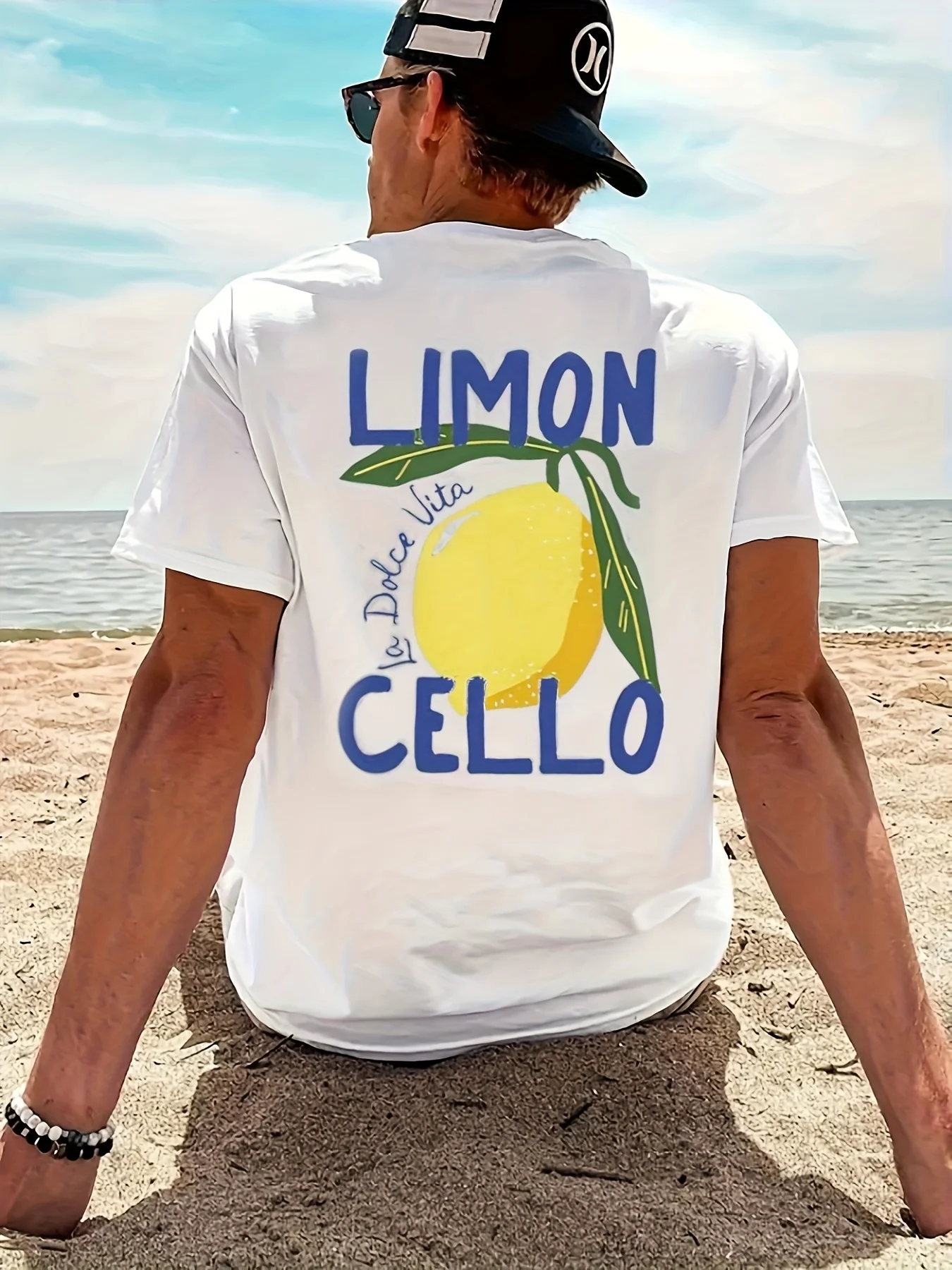 Men's 100% Cotton Printed Lemon Pattern T-Shirt - Stylish, Casual, Comfortable, Loose Fit, Sporty Style