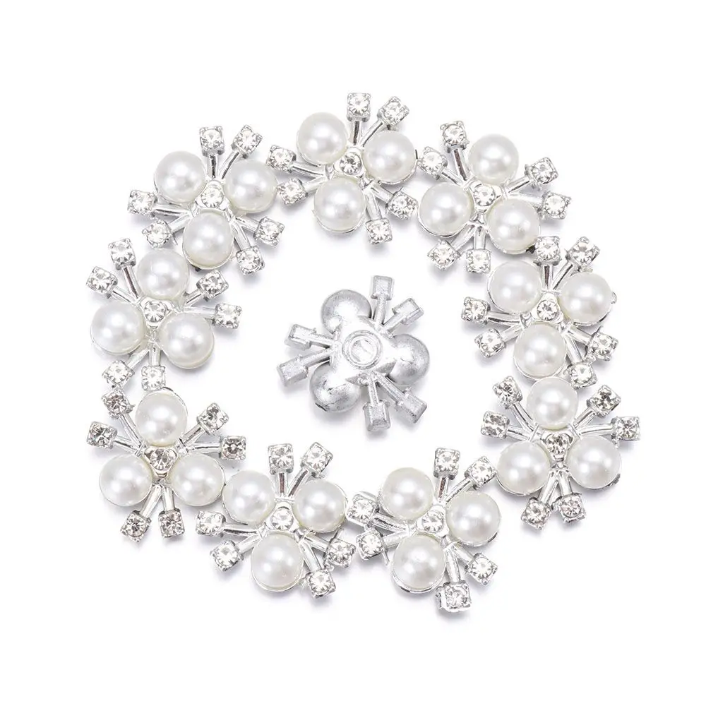 10PCS Apparel Sewing Hat Accessories Crystal Pearl Hairpins Rhinestone Buttons Headwear Clip Pearl Button