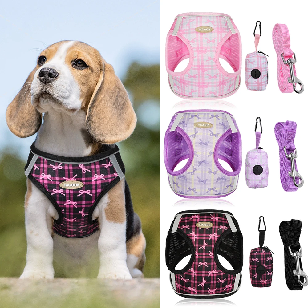 

Dog Cat Harness Leash Combo Set - Escape-Proof Soft Mesh Vest, Adjustable Breathable Kitten Harness with Reflective Strips