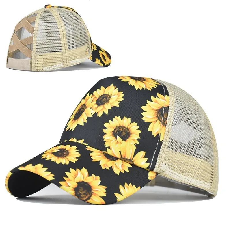 

Chrysanthemum Cross Hat For Women Protection Sun Hat Ponytail Baseball Cap