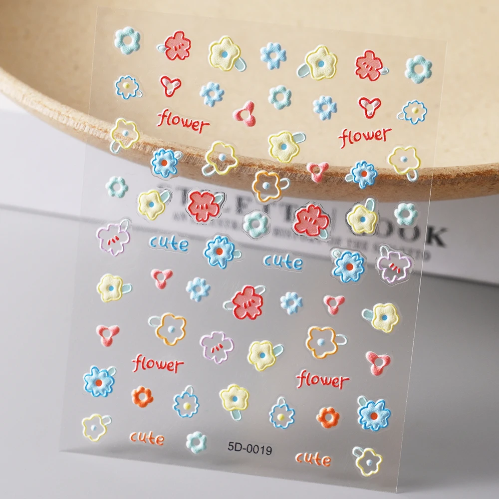 Spring Flower 3D Nail Sticker Colorful Summer Blossom Floral Fruits Nail Art Decals Adhesive Sliders For Manicure Decorations