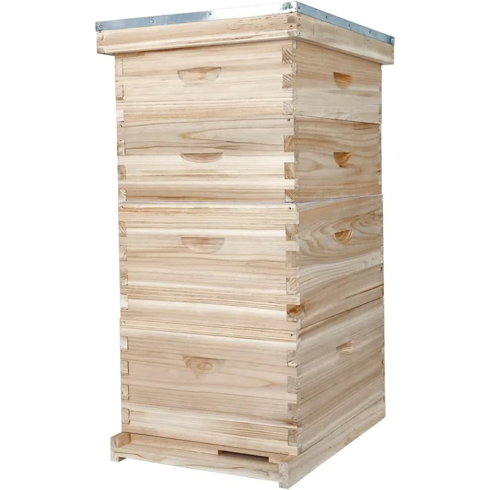 BeeCastle 10-Frame Complete Bee Hives and Supplies Starter Kit, Beehives for Beginners with Beehive Frames and Waxed Foundations