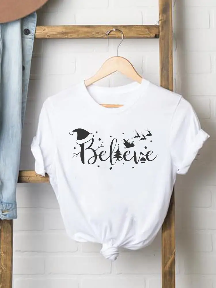 

Lovely Letter Style Cute 90s Christmas Women Clothes Fashion Print O-neck Graphic T-shirt New Year Lady Casual Female Shirt Tee