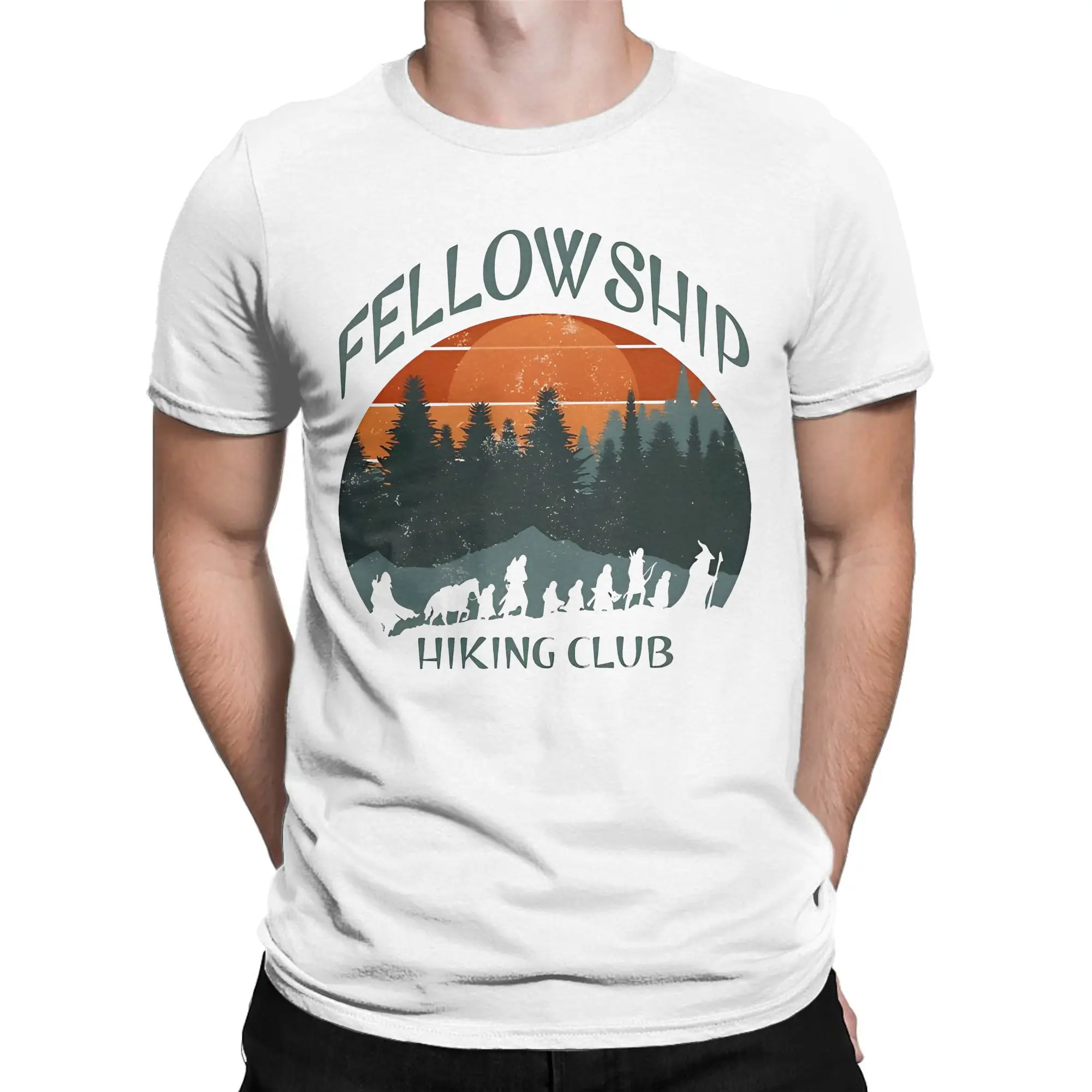 L-Lords Of The R-Rings Fellowship Hiking Club T Shirt Men 100% Cotton Vintage T-Shirts Round Neck  Tee Shirt Short Sleeve merch