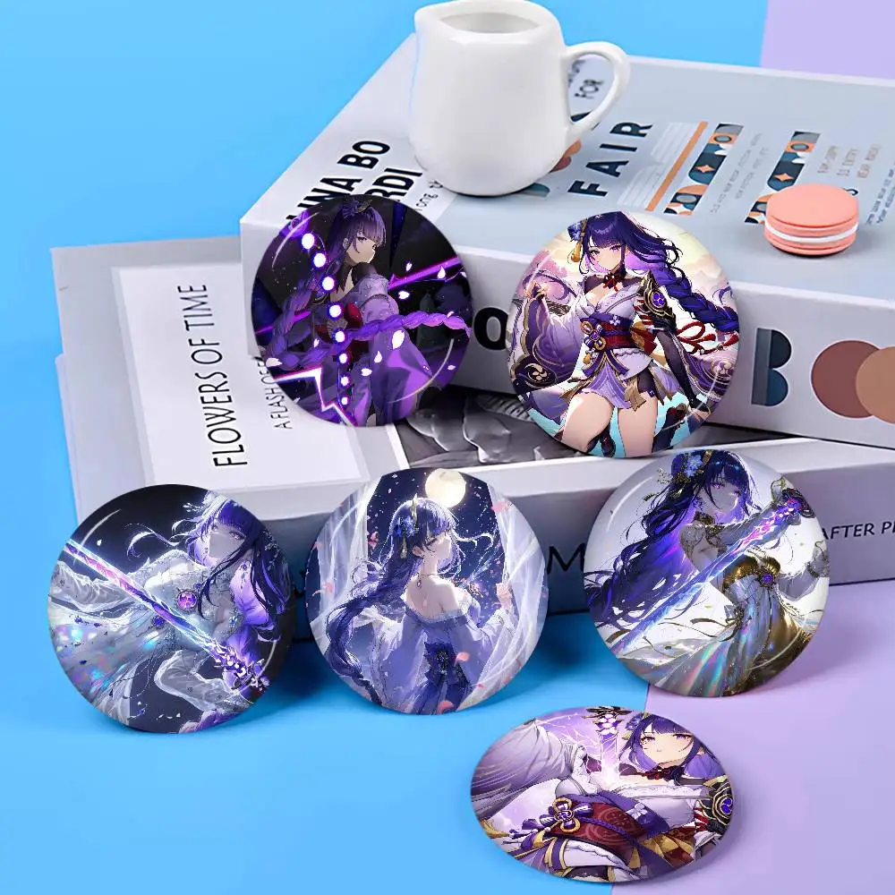 Raiden Shogun Genshin Impact Creative Pins Funny Round Snap-in Brooch Badge Backpack Hat Accessories Jewelry Gifts for Friend