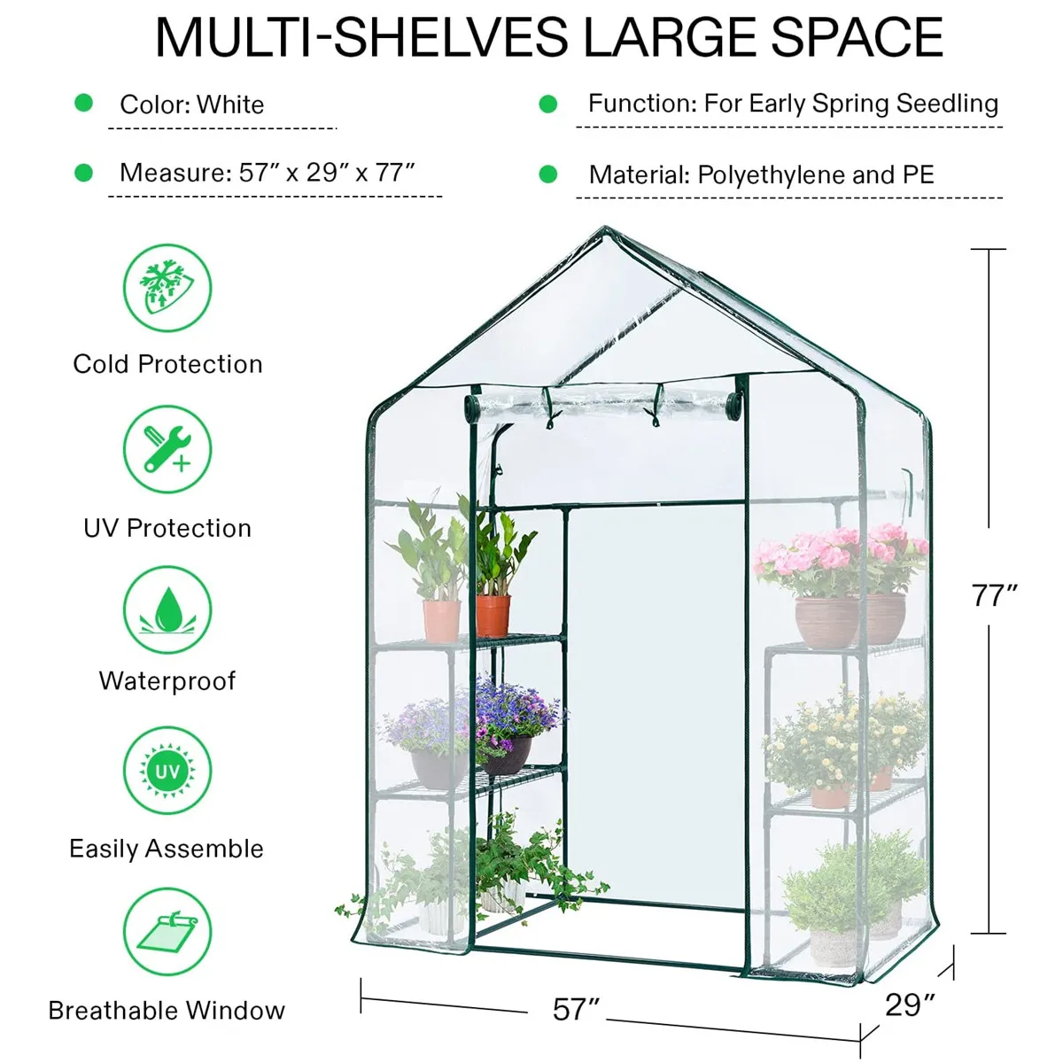 Walk-in 3-Tier Greenhouse Portable Indoor Outdoor Gardening Flower Plant Greenhouse with Shelves+Cover, Garden Plant Green House