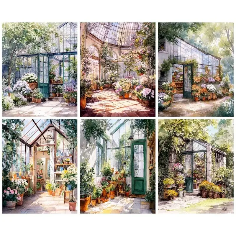 Acrylic Paint By Numbers Greenhouse Flower Picture Drawing On Canvas Landscape Garden Paint for Painting Kill Time Wal