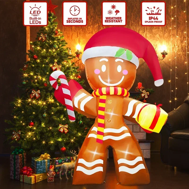 Large LED Christmas Inflatable Gingerbread Man Luminous Outdoor Xmas Decor with LED Lights in/Outdoor Yard Holiday Party Decor