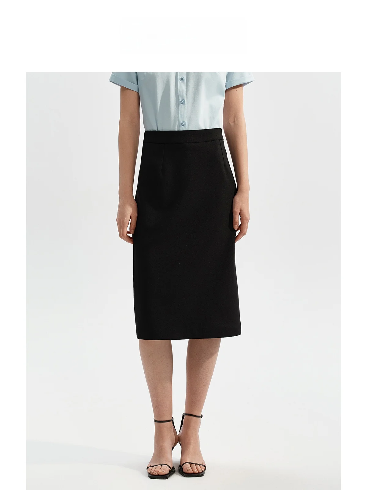

Black Professional Suit Skirt High Waist Straight Leg Interview Dress for Women OL Style Knitted Polyester Midi Skirt
