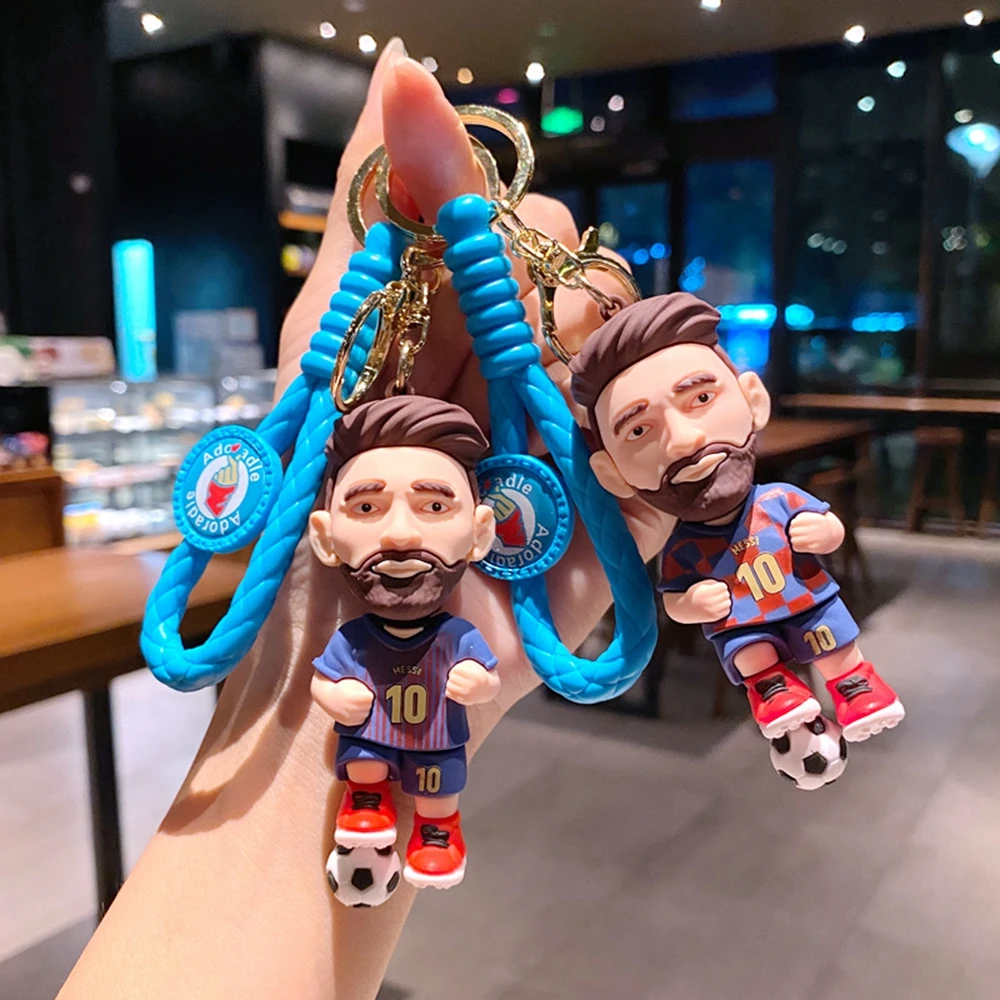 Soccer Star Figure Messi Keychain Cartoon Cute Doll Keyring Fashion Couple Bag Ornament Key Chain Car Pendant Accessories Gift