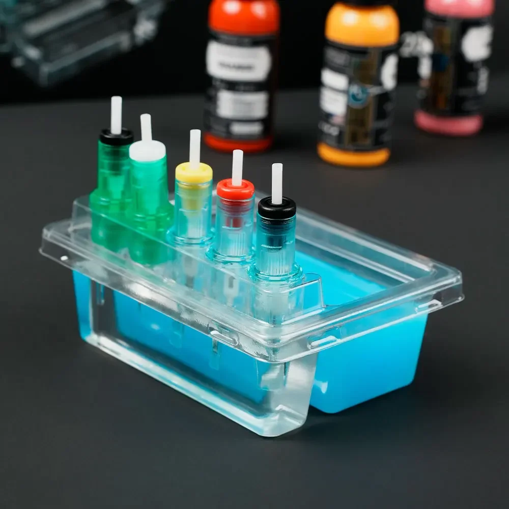 Tattoo Cartridge Cup Holder 20pcs Transparent Plastic Disposable Tattoo Needle Holder Blending Rinsing Diluting Drying Ink Cup