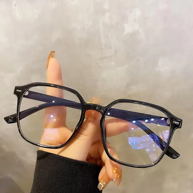 Moda feminina óculos lentes bloqueando óculos quadrado polígono quadro simples vidro azul membrana óculos todos podem combinar com os homens