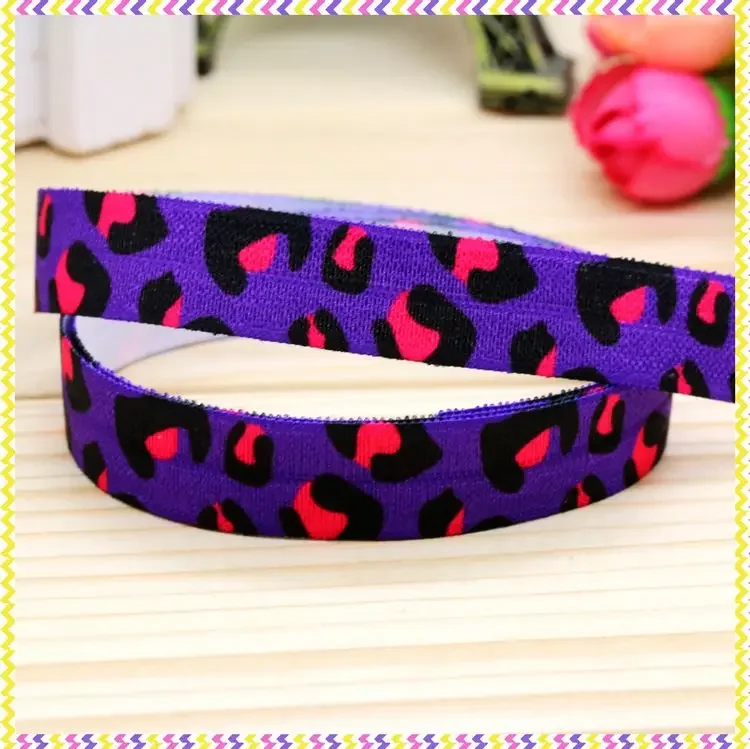 DHK 5/8\'\'5yards Zebra Leopard Cow Gradient Printed Fold Elastic FOE Stretch Ribbon Hairbow Headwear Headband DIY OEM C1890
