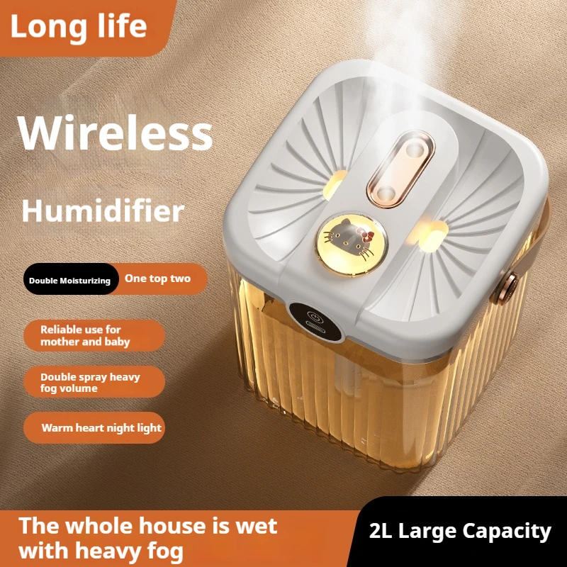 2L Portable Dual Spray Humidifier USB Large Capacity Household Dormitory Bedroom Office Small Night Light Desktop Humidifier