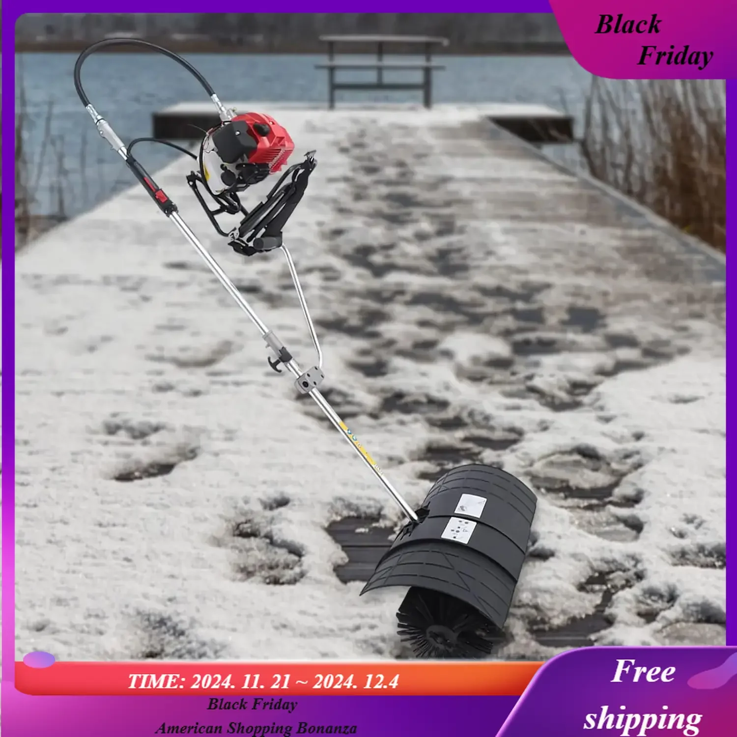 Gas Powered Snow Sweeper Artificial Turf Grass Backpack Sweepers Snowplow 2Stroke 52Cc Gasoline Power Broom Snow