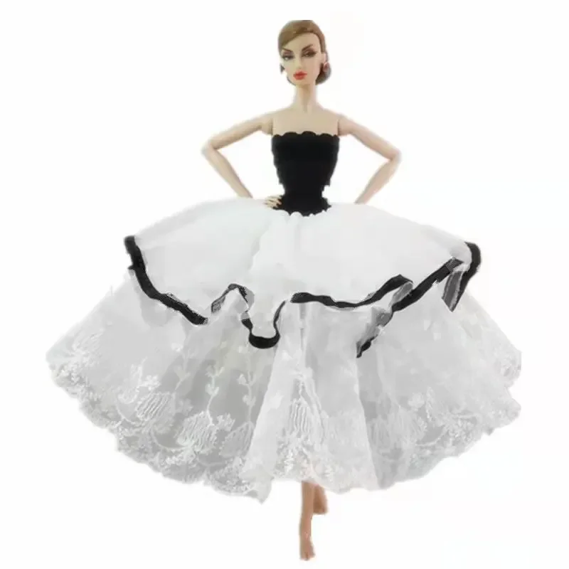 Fashion White Black Lace Dress Vestidoes For Barbie Clothes Outfits Wedding Gown 11.5