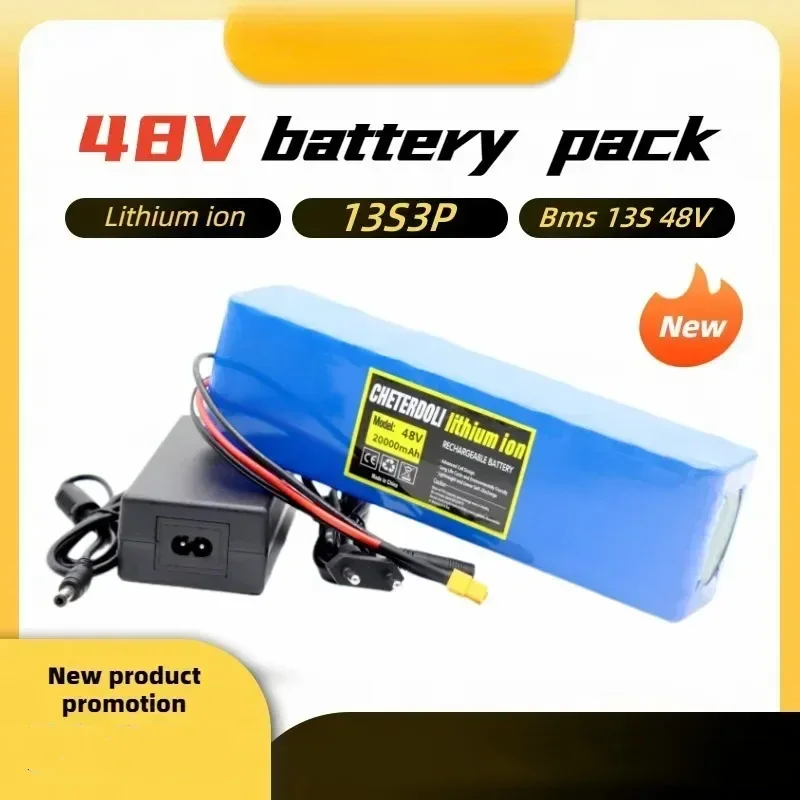 

48V 20Ah 1000W 13S3P XT60 48V lithium-ion battery pack 20000mAh, suitable for 54.6V batteries with BMS+charger