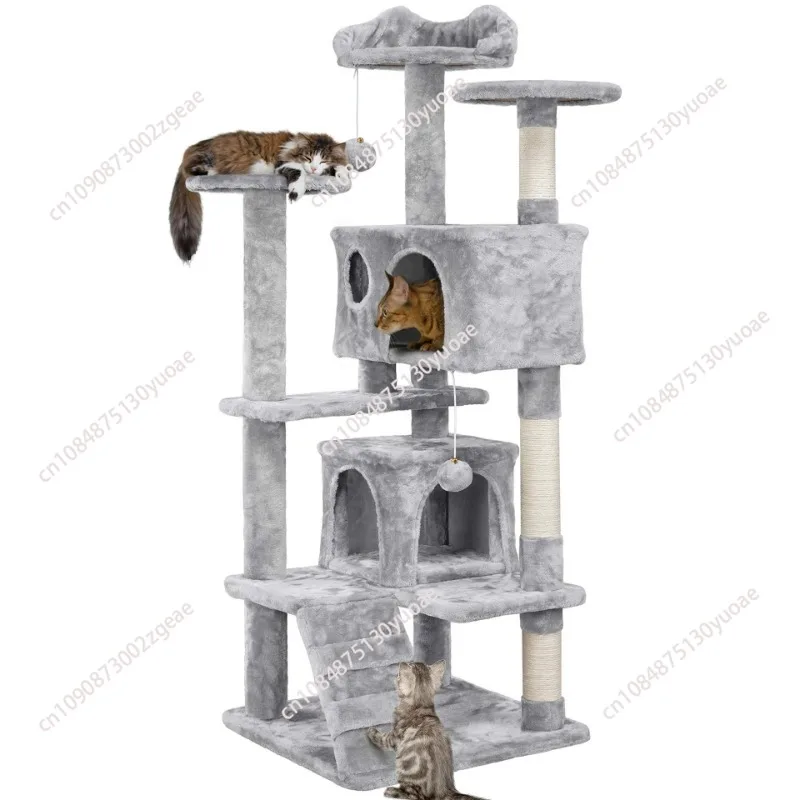 Cat Tree with Hammock and Scratching Post Tower, cat House, Cat Toys Tower, K02, Beige, Dark Grey, Light Grey