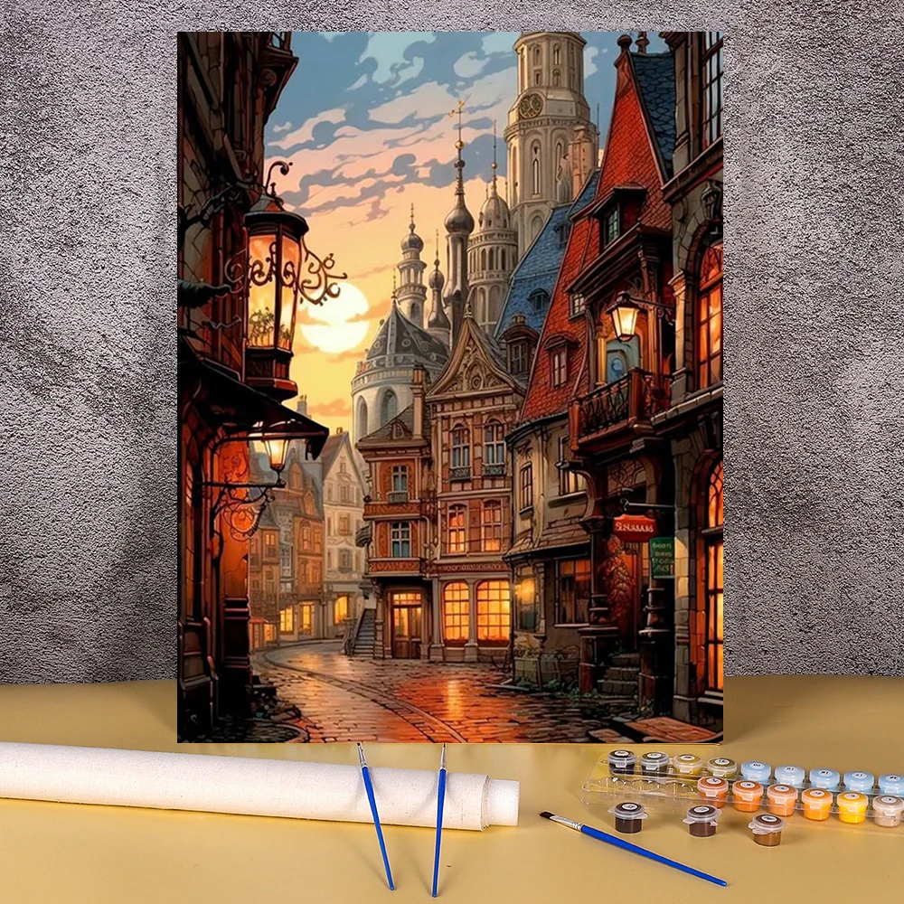 Modern Paint By Numbers Sunset Town Coloring By Numbers Building Landscape Diy Painting Set For Adults Living Room Wall Decors