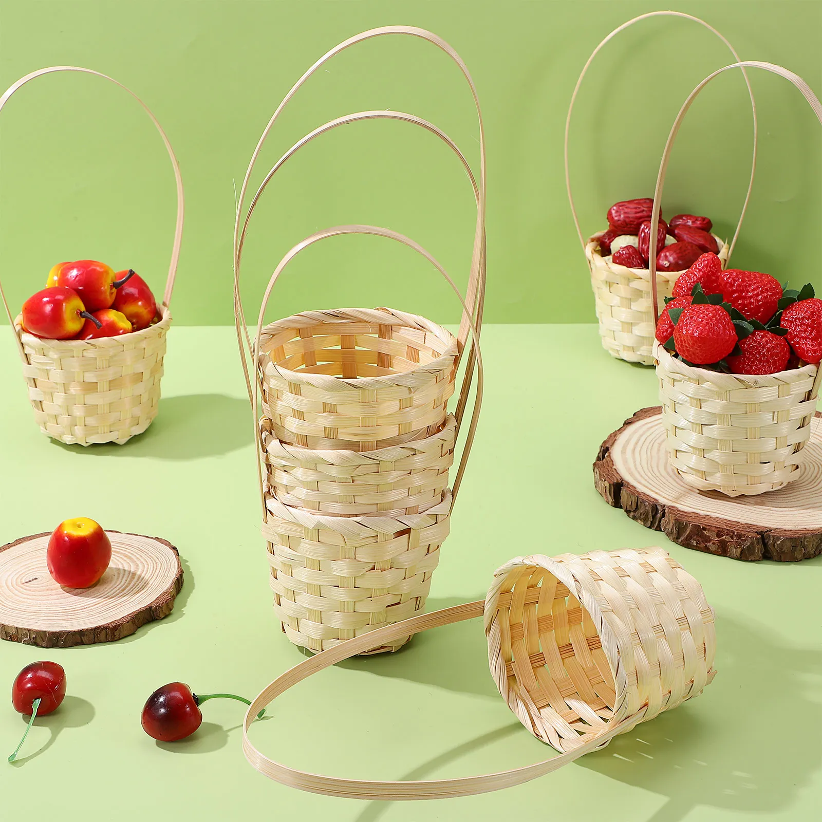 

8pcs Woven Baskets Multi Purpose Flower Picnic Storage Bamboo Handmade Decorative Gift Kids Party Candy Mini Portable Sturdy