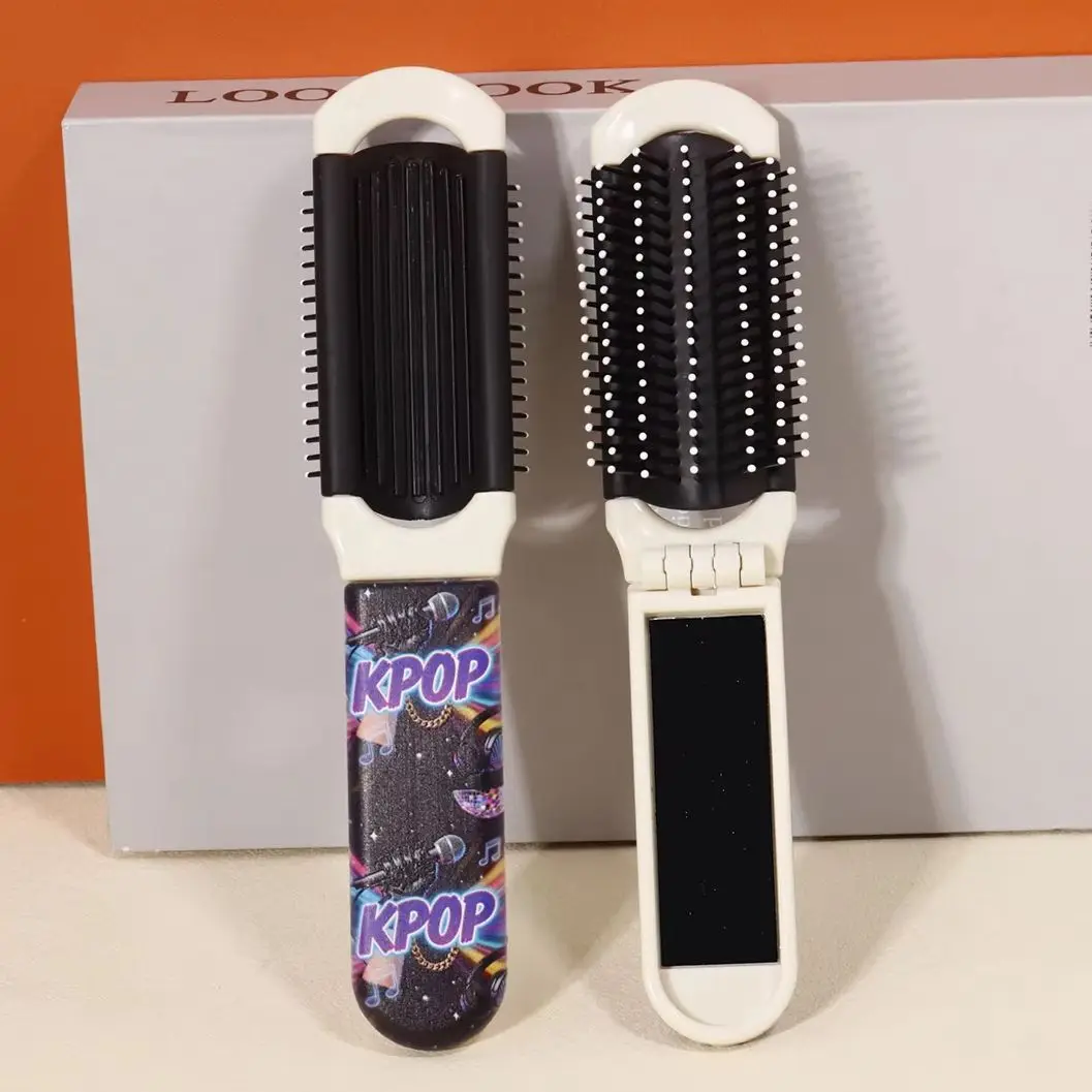 

Складная щетка для волос на тему K-POP, 1 шт., 2-в-1 с зеркалом, для путешествий и ежедневного использования, идеальный подарок для любителей K-POP