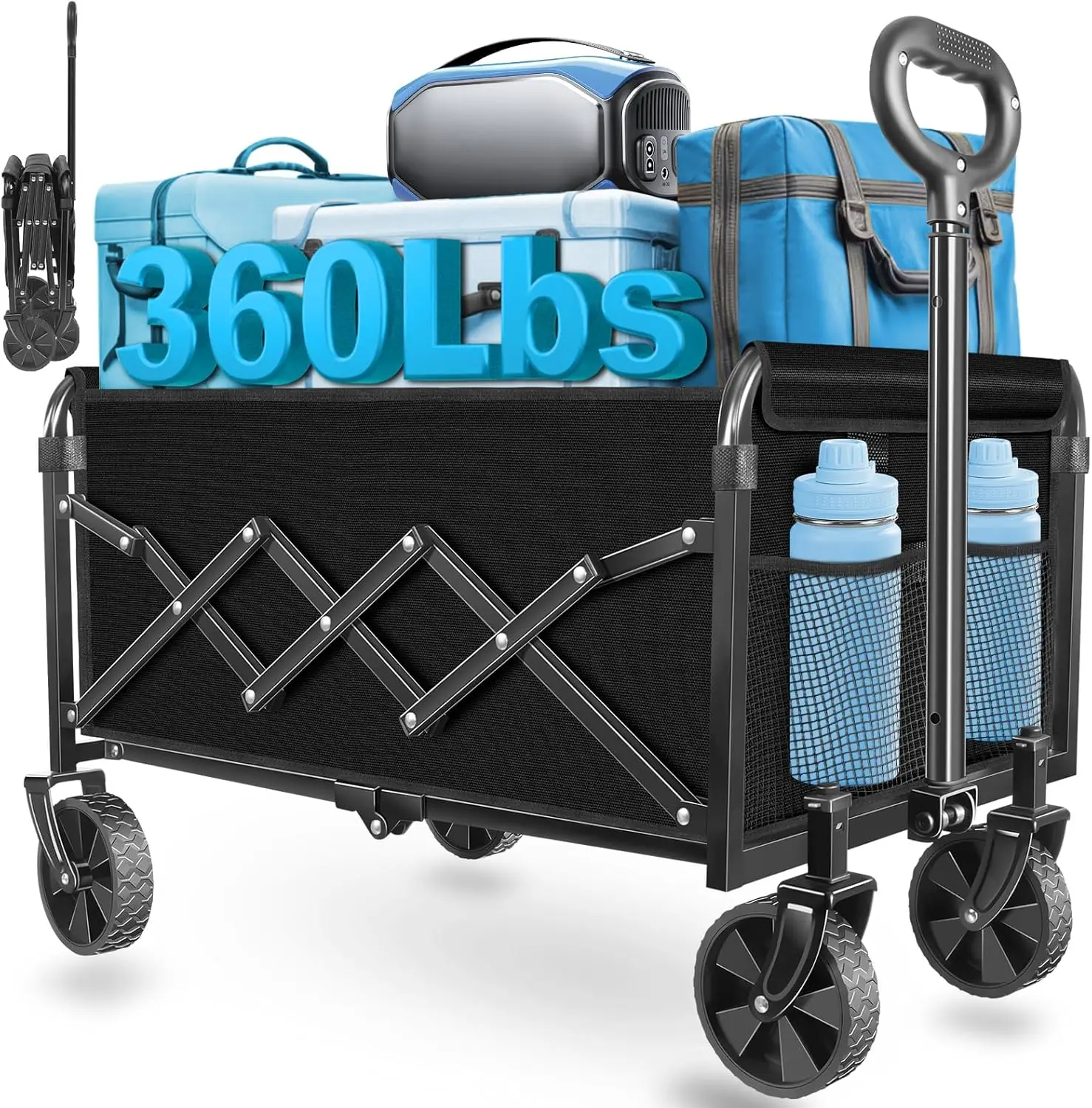 

Wagons Carts Foldable Collapsible Wagon with Wheels,360lbs.Wagon cart with Wheels Foldable,Portable Utility Wagon for Camping
