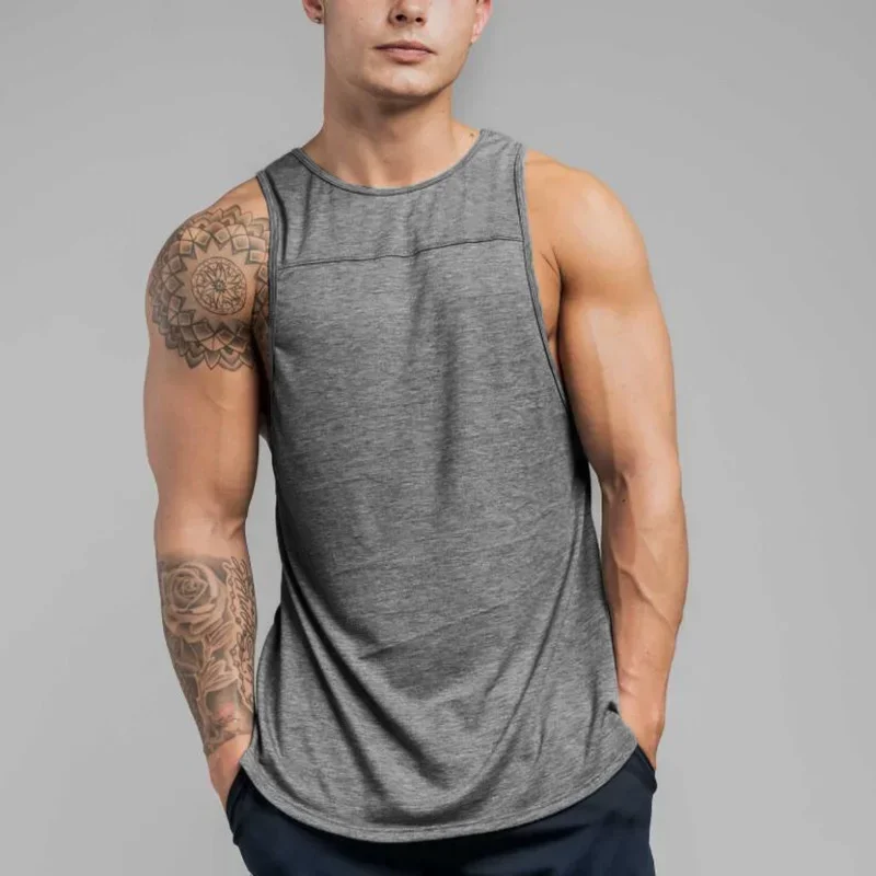Plain Gym Fitness Bodybuilding Sleeveless Vests Mens Casual Stitching Cotton T-shirts Summer Basketball Training Sport Tank Tops
