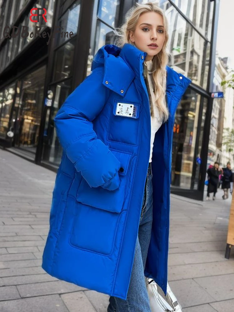 Women\'s Winter Jacket with Hood Oversize Quilted Padded Coat Korean Snow Wear Long Thick Warm Demi-season Jacket for Women 2024