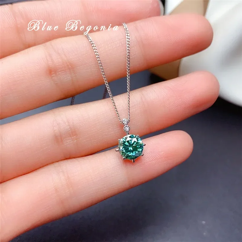 1CT Blue-green Moissanite Pendant Lab Diamone Jewelry for Women Engagement Anniversary Gift 925 Sterling Silver