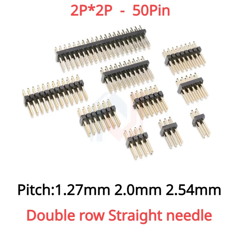 10Pcs 1.27mm 2.0mm 2.54mm Pitch 2x2P -50Pin Double Row Male Female Pin Header PCB Board Connector 1.27 Pin Header Socket SMD SMT