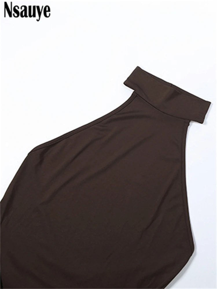 Nsauye New Fashion Sexy Women Halter High Split Sleeveless Evening Dress Party Night Club Long Elegant Holiday Maxi Dress 2026