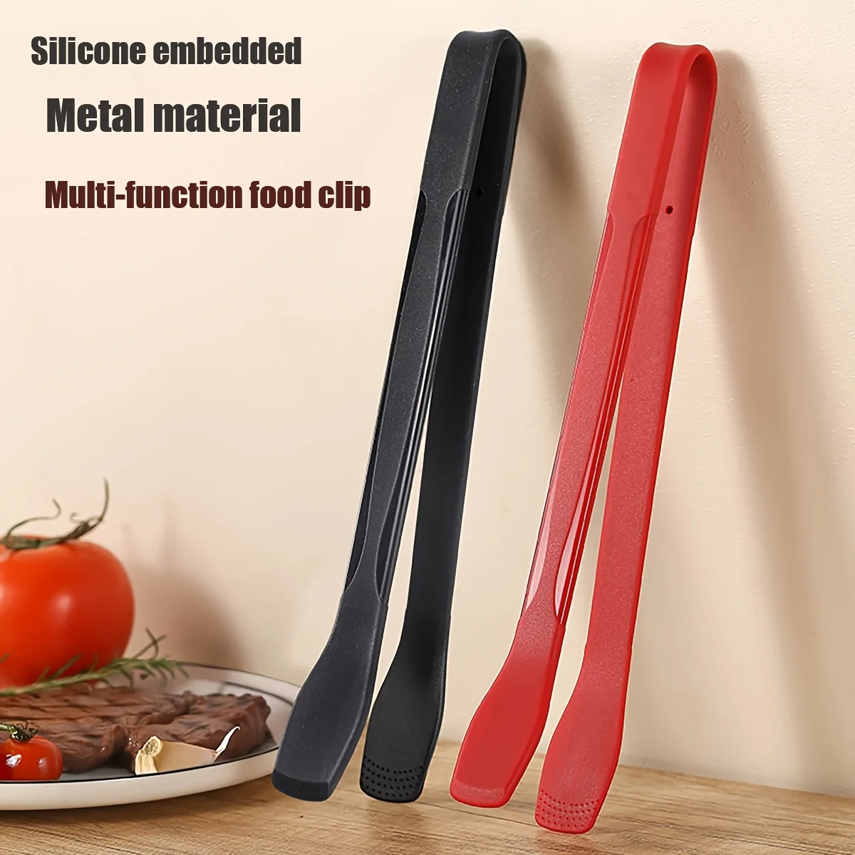 Multi-Functional Silicone Bag Clip Long Rod Non-Slip Metal Food Clamp for Kitchen Fry Roast Easy to Use in Food Preparation