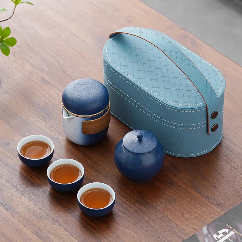 Travel Tea Set Outdoor Portable Ceramic Quick Cup One Pot Four Cups Office Kung Fu Teapot Tea Sets Complete Set Tea Accessories