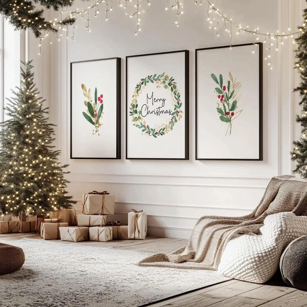 Multi-size 3PCS frameless high-definition decorative paintings,Merry Christmas Prints Set of 3. Christmas Wall Art. Holiday Deco