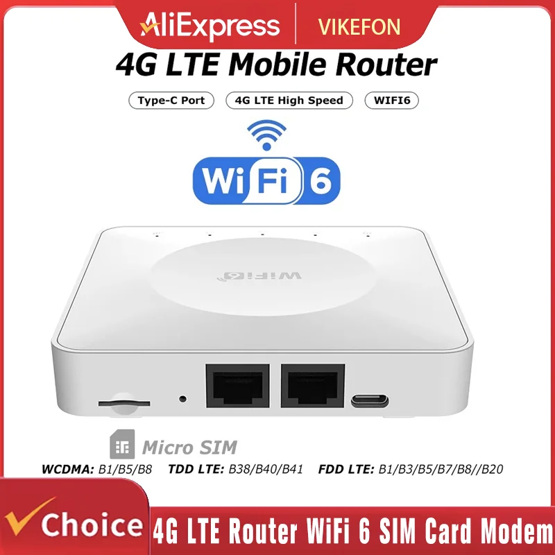 

4G LTE Router WiFi 6 SIM Card Modem Support 32 Device Connections Mobile Wireless Router Typc-C Interface for Asia Africa Europe