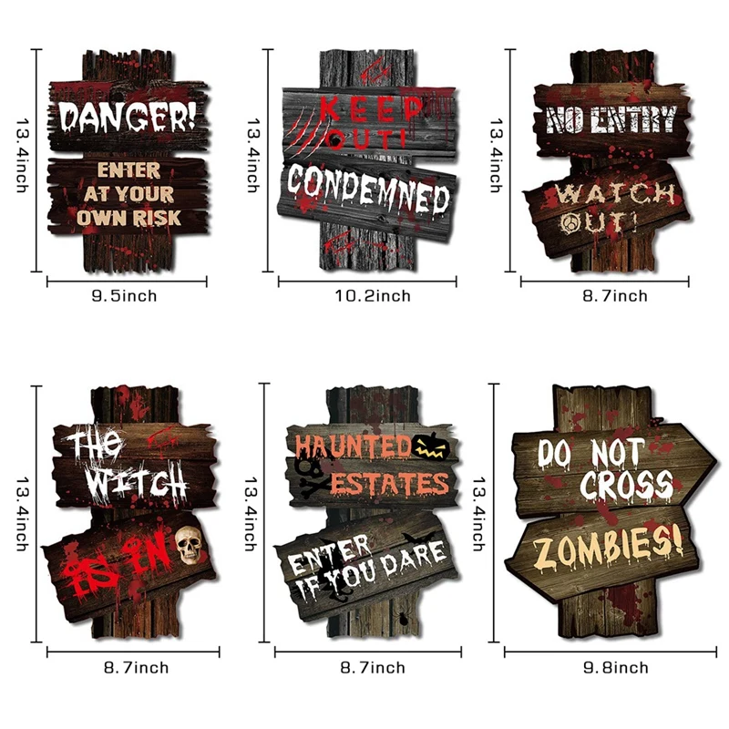 لافتات ساحة ديكور هالالويون ، الدعائم التحذيرية المخيفة ، ديكور الزومبي ، أوتاد ، 6 *