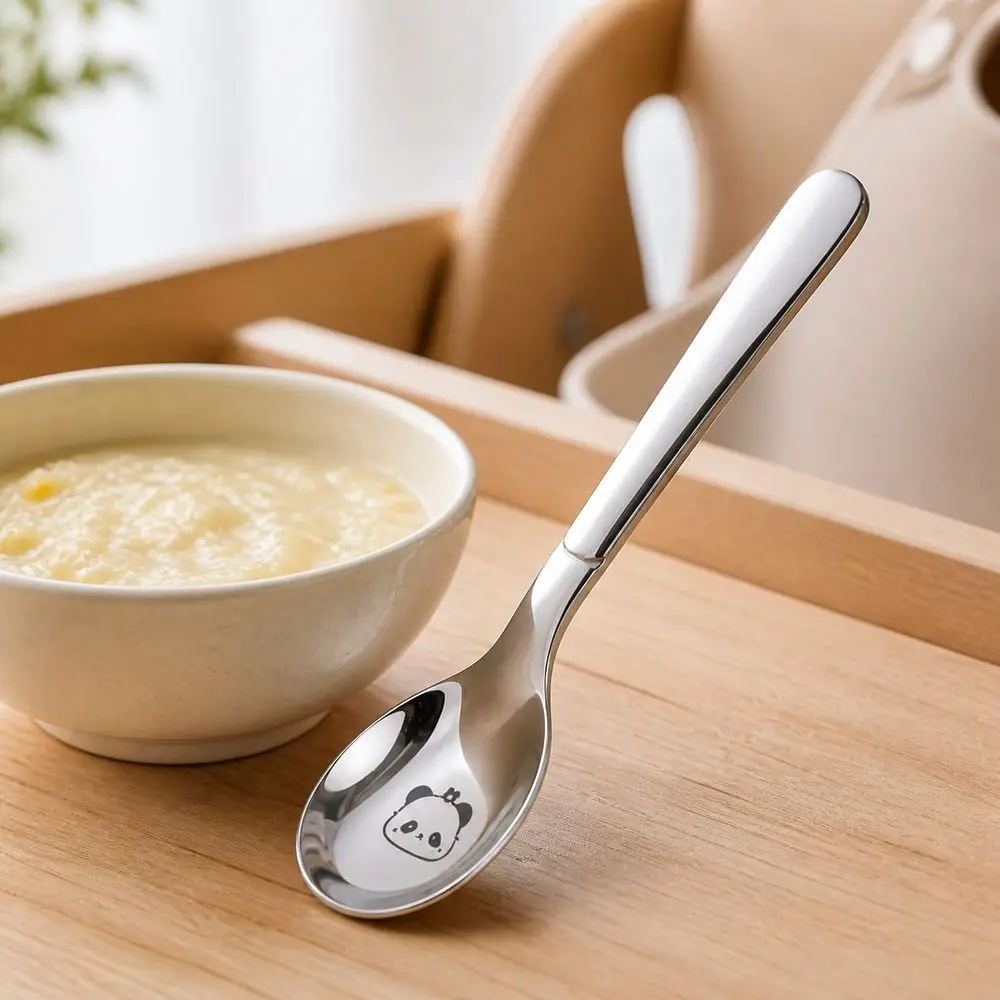 316 Stainless Steel Baby Feeding Spoon Cartoon Animal Pattern Panda Pattern Toddler Training Spoon Smooth Rounded Edges