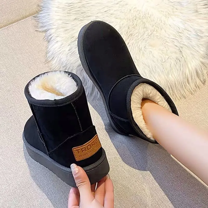 Brand Women's Shoes Australian Boots Winter Footwear Round Toe Flat Heel Boots-Women Fashion Snow Low 2024 Ladies Ankle Cotton