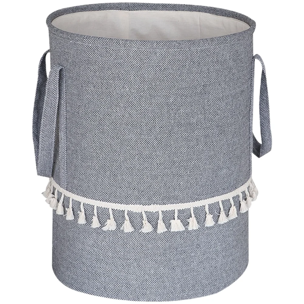 Yellow Foldable Laundry Container Constructed from For jute Cotton Linen Natural Fibers Reinforced Handles Tassel