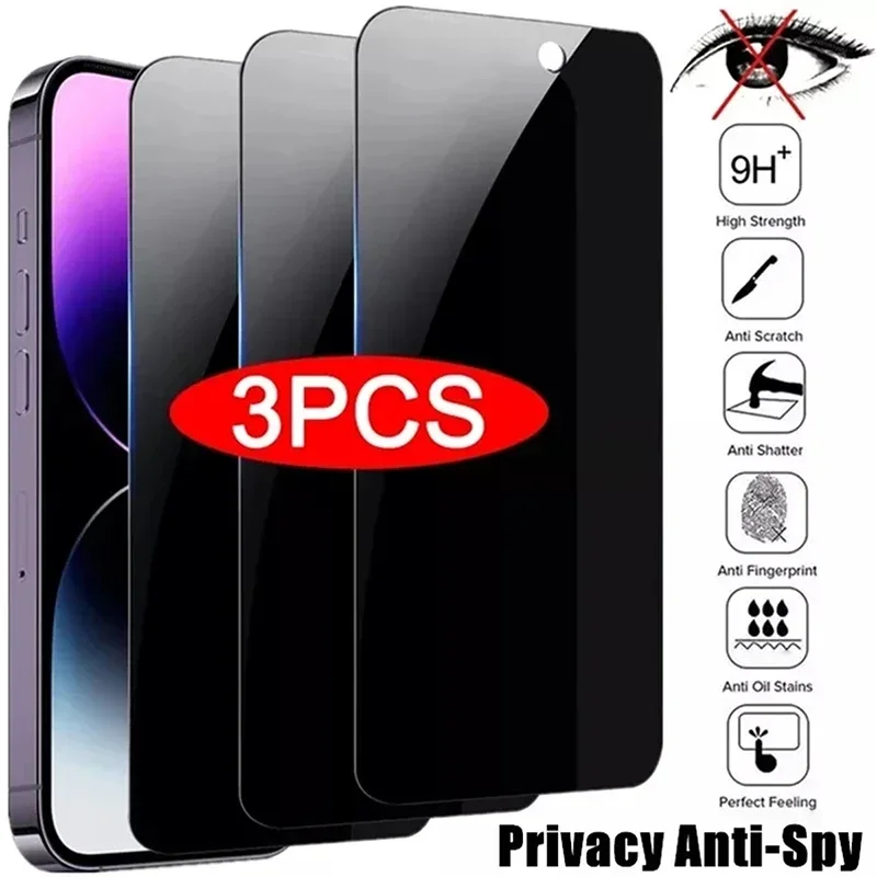 Protecteur d'écran de confidentialité pour iPhone, verre de protection anti-espion pour iPhone 15, 14, 13, 11, 12 Pro Max, Mini 7, 8 Plus, X, Poly XS Max, 3 pièces