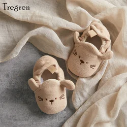 Tregren Knitted Baby Crib Shoes Newborn Infant Boys Girls Printing Anti-Slip Flat Shoes Cotton Warm Soft Sole Prewalker