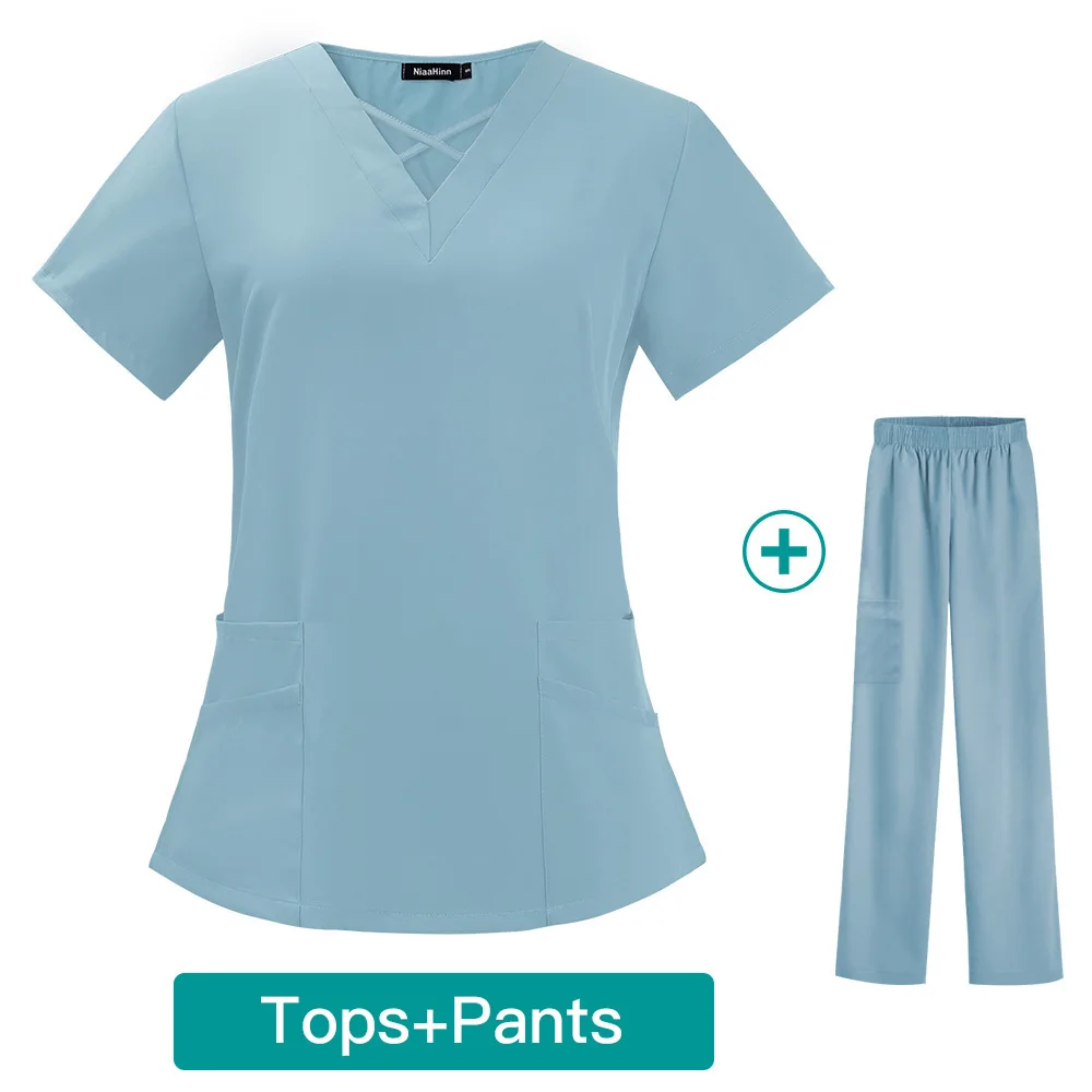 

Stretch Medical Scrubs Sets For Women Surgical Uniforms Tops Pant Hospital Dental Clinic Beauty Salon Spa Lab Workwear Clothes