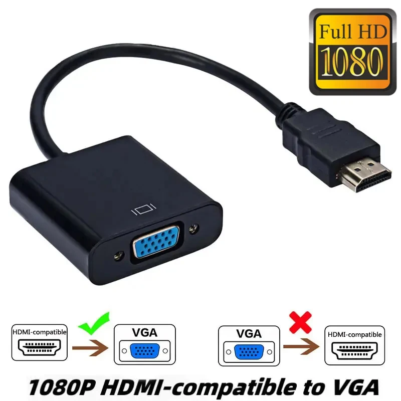 HD 1080P HDMI-compatible Male To VGA Cable Female Digital To Analog Converter Adapter For Multi Display Graphic PC Laptop TV