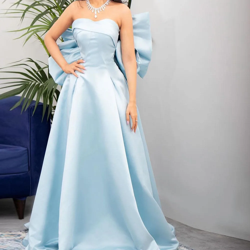 

Elegant A-line Prom Gown Pleat Big Bow Backless Princess Birthday Party Dresses Solid Color Evening Dress فساتين للحفلات الراقصة