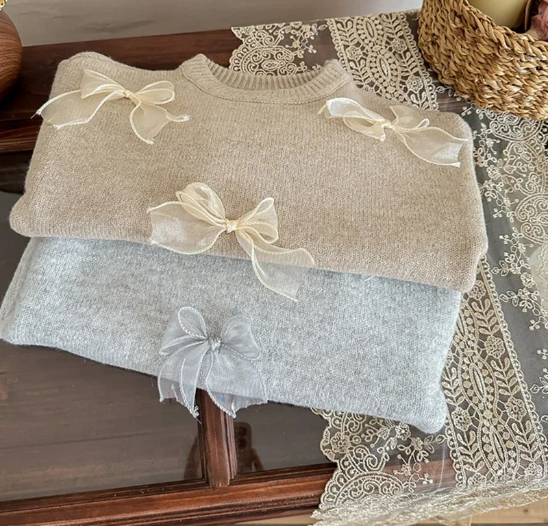 ZOETOPKID Baby Mädchen Prinzessin Baumwolle Strickpullover mit Schleife Winter Herbst Frühling Säugling Kleinkind Strickkleid Outfit Babykleidung – Detail 2