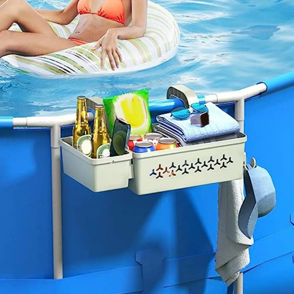 

Premium Foldable Pool Storage Basket with 2 Cup Holders - Heavy Duty Mesh Organizer for Above Ground Pools, Poolside Essentials