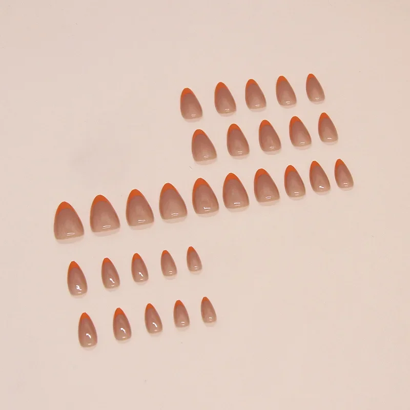 24 قطعة الأظافر الاصطناعية الأظافر وهمية نصائح بالجملة الفرنسية البرتقال قصيرة اللوز الصحافة على الأظافر قابلة لإعادة الاستخدام لاصق الأظافر كاذبة